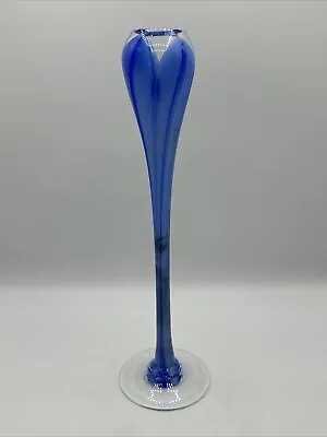 Steven Maslach 11” Bud Vase Art Glass Blue Signed 1984 *READ* • $49.95