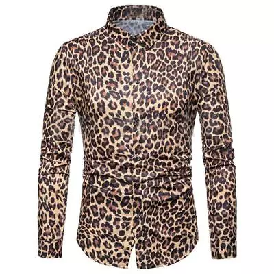 UK Mens Leopard Animal Printed Tops Cardigan Long Sleeve Slim Fit Shirt Blouse • £11.61