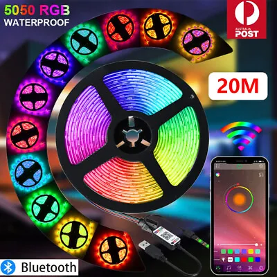 RGB LED Strip Lights IP65 Waterproof 5050 5M 10M 20M 300 LEDs USB Bluetooth AU • $9.88