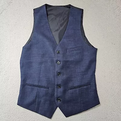 H&M Vest Mens Size 34R Navy Suit Stretch 5 Button Front Sleeveless Waistcoat • $29.89