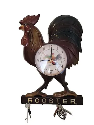 Vintage Rooster Wall Clock With Key Hanger Farmhouse Kitchen Decor 16 X 11”  • $34.99