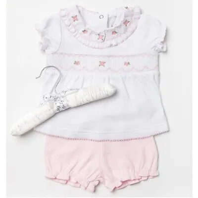 £12.99 • Buy NEW Baby Girls Spanish Style Top & Bloomer Set ~ Roses & Lace ~ Smocked 0-12 Mth