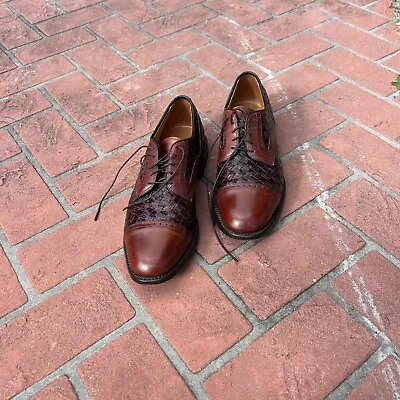 Allen Edmonds Crandon Shoes Men 10 B Brown Woven Leather Cap Toe Derby • $30