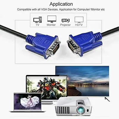 £1.99 • Buy VGA Cable Computer Laptop Monitor High Resolution Video Cable 1m 2m 3m Long UK