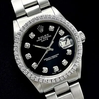 Rolex Oyster Date 34mm 1501 Black Diamond Dial & Diamond Bezel Datejust Box • £4795