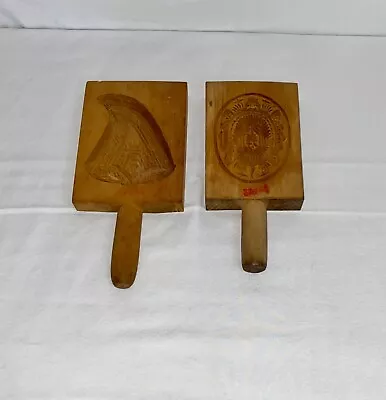 Lot Of 2 Vintage Primitive Wood Chinese Moon Cake Cookie Candy Butter Molds • $45