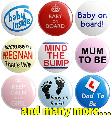 Pregnancy - Various Designs - BUTTON PIN BADGES 25mm 1 INCH | Baby On Board • £0.99