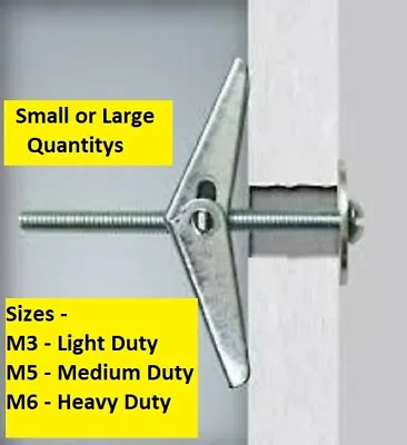 Hollow Wall Plasterboard Spring Toggles Cavity Stud Anchors Light Med Heavy Duty • £23.70
