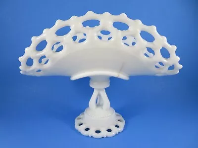 Westmoreland Milk Glass Pedestal Fruit Bowl Curved White Doric Large Vintage • $17.99