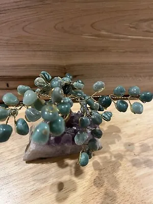 Vintage Jade Glass Wire Tree In Amethyst Quartz  • $12.99