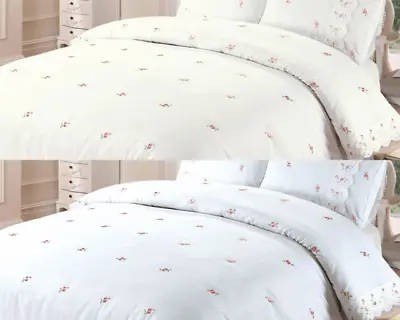 Cream Sophie Embroidered Roses Delicate Lace Trim Elegant Soft Duvet Cover Set • £34.99