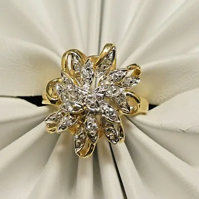 14k Yellow Gold Diamond Flower Ring Band 0.25 Ct TDW H SI2 Size 5.5 • £288.30