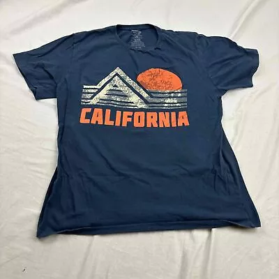 Mossimo Mens Graphic Print T-Shirt Blue Crew Neck Short Sleeve California Large • $15
