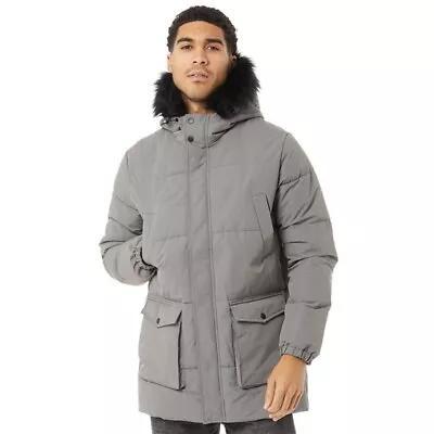 Jack & Jones Mens Weng Parka Jacket Heavy Puffer Outdoor Zip Up Hooded Coat Grey • £34.99