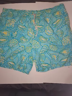 Lily Pulitzer Capri Trunks Men's LARGE Swim BLUE Summer Sailing Beach SEA SHELLS • $27