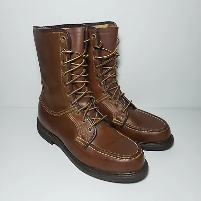 Vintage Sears Moccasin Toe Mens 7.5 Brown Leather Oil Resis Combat Work Boots • $94.88