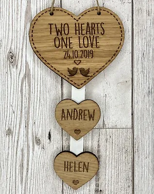 £6.95 • Buy Personalised 2 Hearts One Love Hanging Heart Wedding Anniversary Valentines Gift