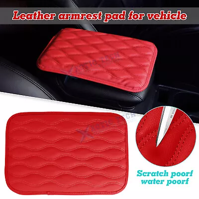 Sporty Red Leather Wavy Pattern Central Armrest Box Cushion Cover & Elastic Band • $10.99