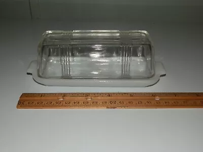 Vintage Fire King Oven Ware Milk Glass 1/4 Lb Butter Dish With Clear Lid • $22.95