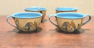 Ohio Art Tin Litho Disney Mickey Mouse Tea Set Cup Sugar Bowl Creamer. 1930s • $42