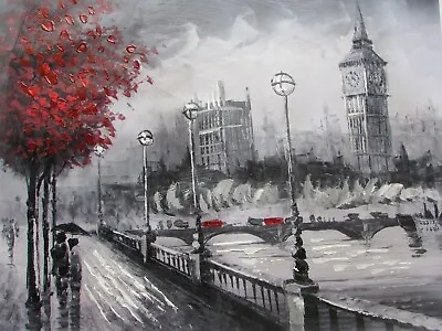 London Contemporary Large Oil Painting Canvas Print Art Red White Black England • £14.95