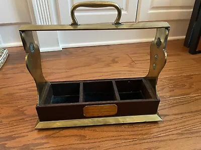 The TANTALUS 3 BOTTLE Brass WOOD LIQUOR DECANTER CADDY LOCK ~13.5x12x5.5” • $304.92