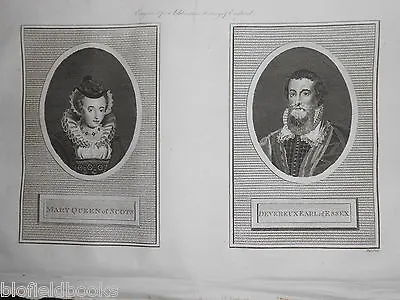 Antiquarian Engraving (1792) Mary Queen Of Scots/Devereux Earl Of Essex History • $25.25