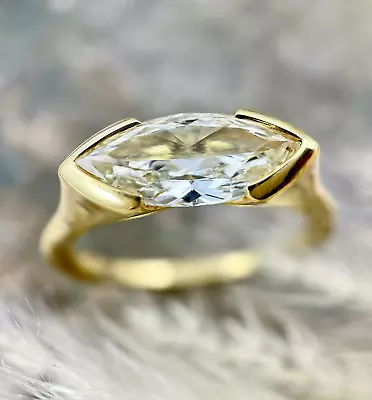 East West Marquise Cut 1.50 CTW Moissanite Wedding Ring 14k Yellow Gold Plated • $90