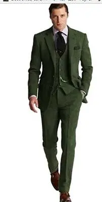 Olive Green Men Suit Tweed Vintage Check Prom Party Groom Tuxedo Wedding Custom • $114