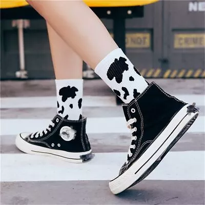 Girls Autumn Winter Black White Short Socks Ankle Socks Cow Print Women Socks • £3.69