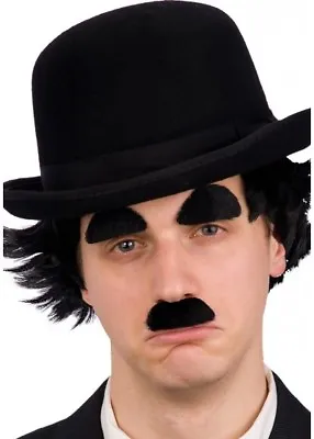 Charlie Chaplin Style BLACK Moustache & Eyebrow Tash Set Funny Mens Fancy Dress  • £3.59