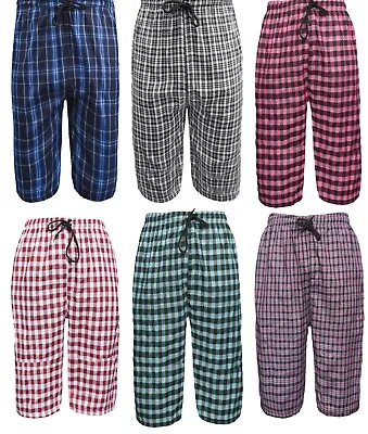 Premium 100%Cotton Mens Women Lounge Shorts 3/4 Length Pyjamas Bottoms Sleepwear • £4.49