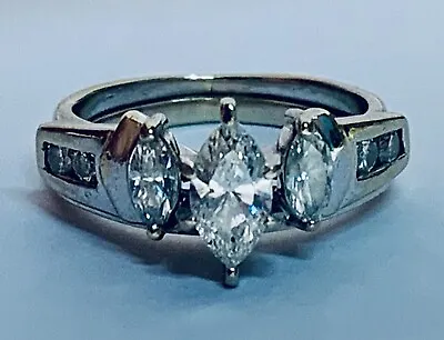 Vintage 14k White Gold Diamond RingEstate Antique Marquise Cut Wedding Set • $695