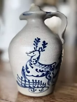 Rowe Pottery- Salt Glaze- Vintage- Jug - Cobalt Blue Deer- Excellent Quality • $69