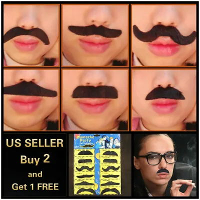 12pc Self Adhesive Stick On Fake Beards Moustache Stylish Halloween Costume • $5.99