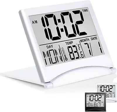 Betus Digital Travel Alarm Clock - Foldable LCD Clock Compact Desk Clock Silver • $8.95