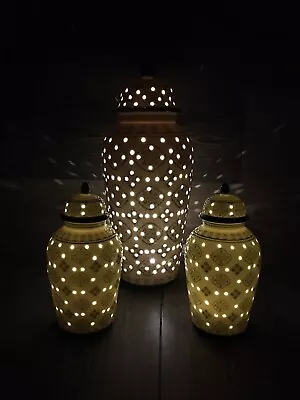 Urn Vase Ceramic Lighted Night Light Set Of 3 Battery Operated • $25.99