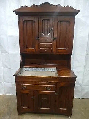 Antique Oak Dry Sink Cupboard Survivor Original Finish 1895 Dovetailed • $10295