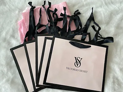 5X Victoria's Secret SMALL Paper Shopping Gift Bags Pink  Black Trim W/Tissues • $10.96