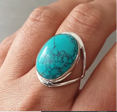 £11.02 • Buy Turquoise 925 Sterling Silver Band& Statement Ring Handmade Ring All Size-U-70