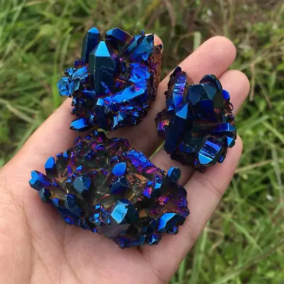 Natural Rainbow Aura Titanium Gemstone Quartz Crystal Cluster Specimens Healing • $14.90