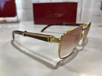 $3399 • Buy CARTIER AMBOISE SUNGLASSES Vintage Wood 22k Gold Size 58 Giverny Bagatelle