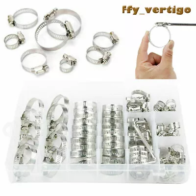 £11.49 • Buy 101 Pcs Assorted Stainless Steel Hose Clamp Kit With No Driver Jubilee Clips Set