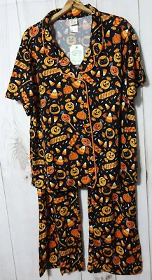 Nite Nite By Munki Munki Black Candy Halloween Pajama Set Women's 2X Comfy NEW • $28.99