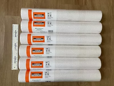 6x WHITE EMBOSSED WALLPAPER (Homebase) BNIB. RRP £84. Post Or Collect • £29.50