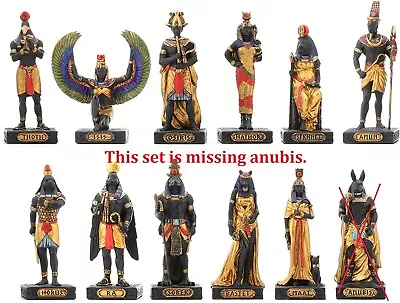 11 Pc 3.5  Egyptian Gods Figurine Set Black & Gold Bastet Amun Thoth And More • $75