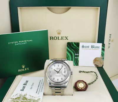 ROLEX 41mm White Gold & SS DateJust II Silver Diamond Dial 116334 SANT BLANC • $10950