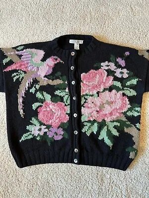 Vintage Joseph Tricot Cardigan Rare Design Birds Floral 100% Wool Hand Knitted • £95