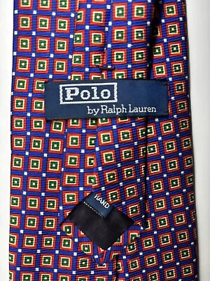 Vintage POLO Ralph Lauren ANCIENT MADDER Tie Red & Blue Geometric Tie Mens SHORT • $28.98