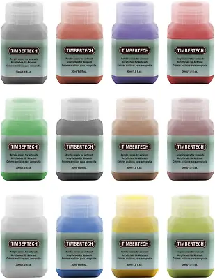 TIMBERTECH Acrylic Paints Airbrush Colors 12 * 30ml Model Air Base Multicolour • £17.86